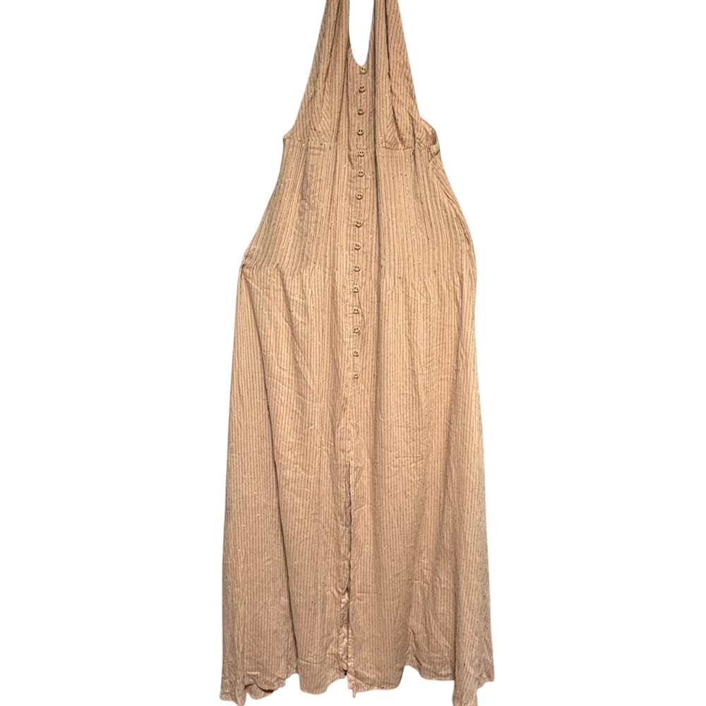 House of Harlow 1960 x REVOLVE Tan Metallic Stripe Halter Maxi Dress Womens L